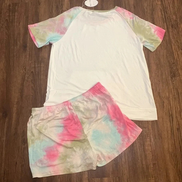 Pajama Set Short Sleeve Pink Tie Dye Women’s Large New - Picture 4 of 9